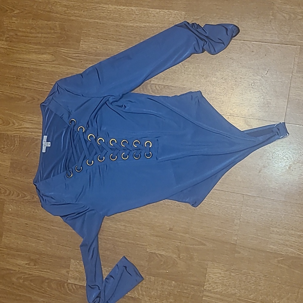 Lace Up Deep V Periwinkle Thong bodysuit Size M
